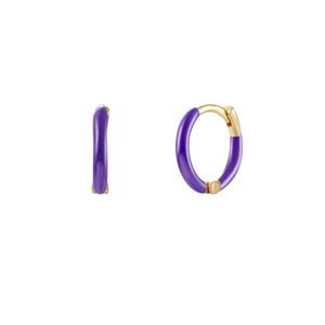 S925 sterling silver hoop earrings with gold finish and vibrant purple enamel coating