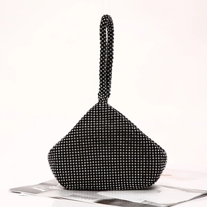 Elegant pyramid-shaped evening clutch bag with black and silver crystal rhinestones