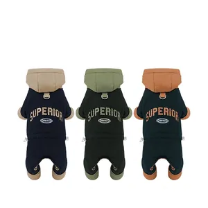 Retro hooded pet winter coat with four-leg protection and Superior letter print