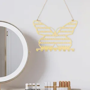 Golden butterfly jewelry organizer with hanging rope for earrings and necklaces