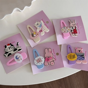 Détails de l'ensemble de pinces à cheveux chat et chien en couleurs macaron douces