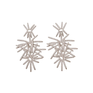 Silver firework starburst stud earrings with white cubic zirconia for women