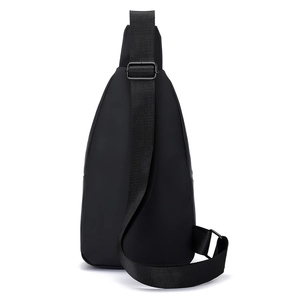 Minimalist black waterproof nylon crossbody chest bag for men with adjustable shoulder strap