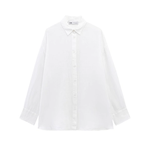Minimalist oversized white long sleeve cotton shirt jacket for women with relaxed fit