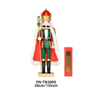 Casse-noisette roi 38cm en bois avec cape rouge, costume à carreaux et boîte cadeau