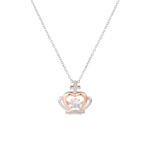 Detail of crown and heart pendant with dancing stone and rose gold accents