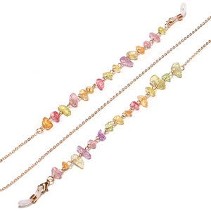 Rainbow natural stone eyeglass chain with gold metal links and anti-slip silicone loops