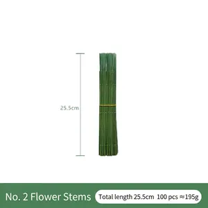 No. 2 green iron flower stems for DIY floral arrangements, 25.5cm length, 100 pieces