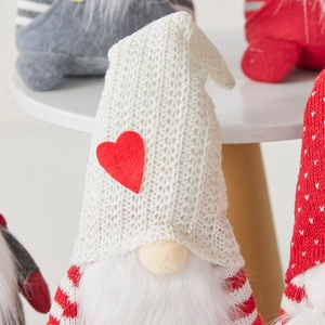 Handmade knitted Christmas gnome plush doll with red heart hat for holiday home decoration