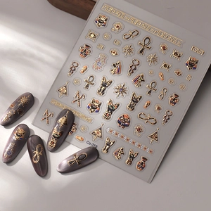 5D Embossed Nail Stickers Ancient Egyptian Theme Bastet Cat Eye Of Horus Gold Silver Waterproof Manicure Art Decorations