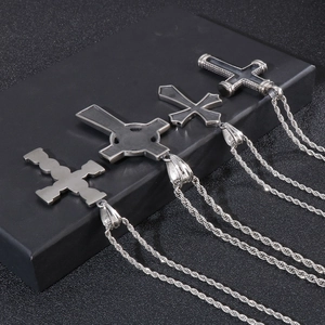 Retro stainless steel cross pendants with twisted rope chains in four vintage styles