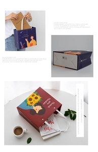 Detailansicht hochwertiger Geschenktüten aus Papier mit Griffen und Lehrer-Illustrationen