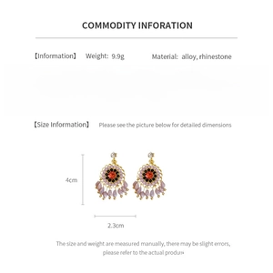 Detail showing dimensions and material of crystal flower earrings with silver needles