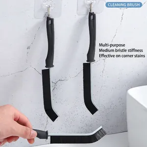Three-piece gap cleaning brush set with stiff bristles and ergonomic handles for tile joints
