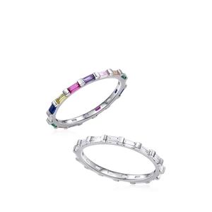 Anelli eternity geometrici in argento 925 con pietre di zircone rettangolari