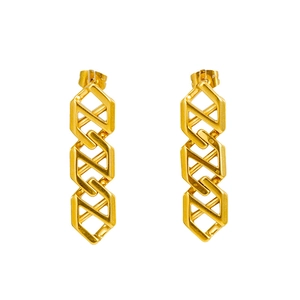 Golden geometric chain link drop earrings crafted in minimalist stainless steel for women
