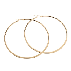 Polished gold titanium steel large hoop earrings with secure snap closure for women