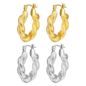 Chic twisted rope hoop earrings in gold and silver finish with secure spring clasps