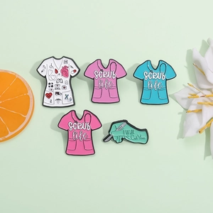 Five-piece medical enamel pin set with doctor scrub designs and creative nursing icons