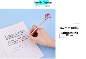 Detail of 0.7mm nib on pink diamond ballpoint pen with rose gold metal and sequins