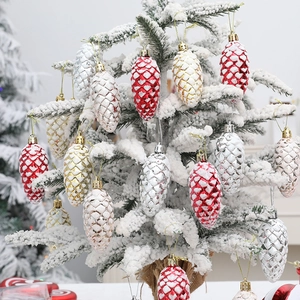 Christmas Pinecone Ornaments Plastic Glitter Snow Painted Pinecone Balls Hanging Tree Decor For Festive Holiday Home Decoration