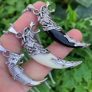 Wolf Tooth Pendant Necklace Alloy Dragon Head Tribal Vintage Hip Hop Style Jewelry For Men