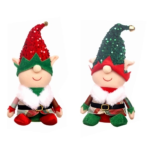 Pair of Christmas faceless gnome plush dolls with sequined hats and festive jingle bells