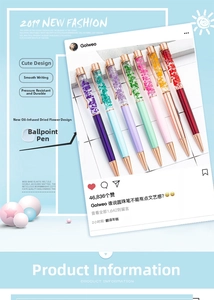 Detailed set of seven DIY oil-filled ballpoint pens featuring colorful dried flowers