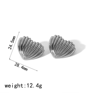 Detailed view of silver heart earrings showing 24.5mm height and 28.4mm width dimensions