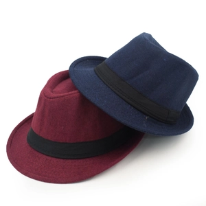 Chapeaux Fedora classiques en feutre de laine rouge vin et bleu marine avec ruban noir