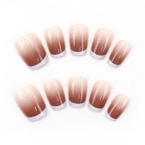 French gradient blush square press-on nails with white tips, 10 pieces elegant set