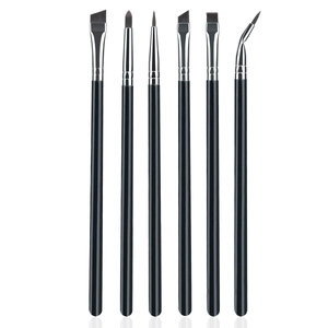 Professional 6-piece eye makeup brush set with fine eyeliner and brow brushes in black