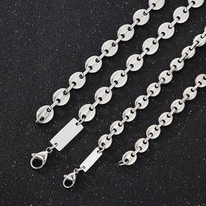 Fashionable titanium steel coffee bean chain necklace with a rectangular pendant for men