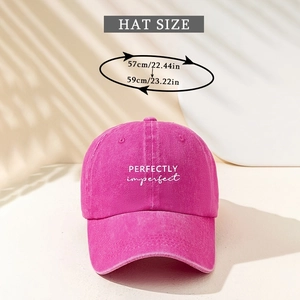 Magenta washed baseball cap with Perfectly Imperfect embroidery, 57-59cm size detail