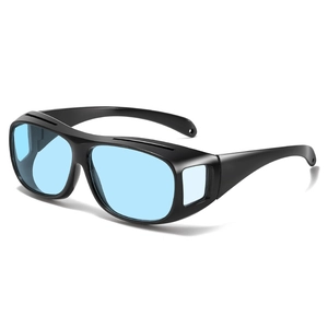 Polarized night vision sunglasses with blue lenses and black frame for driving