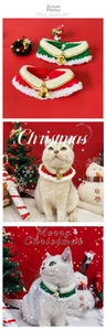 Detail of hand-knitted Christmas pet collar with bells for cats and small dogs