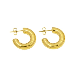 Minimalist gold C-shaped hollow hoop earrings with a high-polished mirror finish