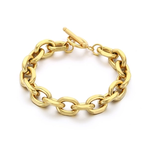 Minimalist gold stainless steel Cuban chain bracelet with classic OT toggle clasp closure