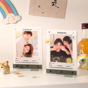 Acrylic photo frame with Instagram-style social media interface and clear stand
