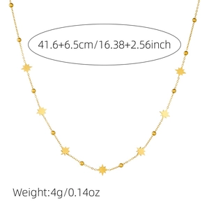 Minimalist gold stainless steel star and bead necklace with dimensions and weight specs