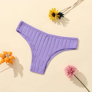 Purple ribbed cotton Brazilian panties with low waist design and breathable fabric for women