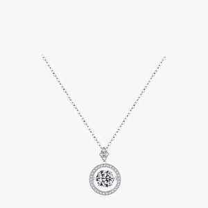 Dancing Stone Necklace 925 Sterling Silver Round Halo Floating Cubic Zirconia Minimalist Jewelry For Women