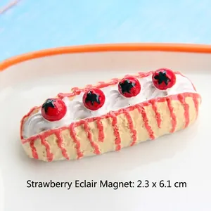 Realistic strawberry bread miniature food model for DIY fridge magnets, size 2.3x6.1cm