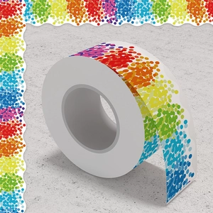 Rainbow polka dot classroom bulletin board border stickers with wavy scalloped edges