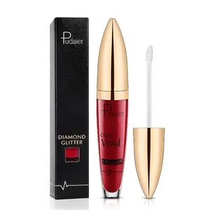 Pudaier Diamond Glitter Lip Gloss with matte finish and gold cap in dark red sparkle