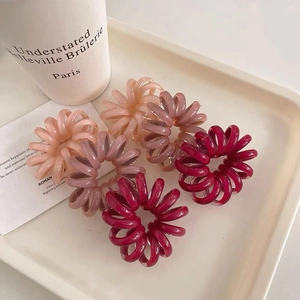 Set of 6 high-elastic spiral telephone wire hair ties in jelly pink and burgundy tones