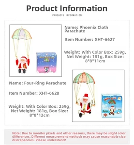 Electric parachute Santa Claus toy models showing box dimensions and product weights