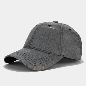 Fashionable glittery PU leather baseball cap with a colorful shiny finish and curved brim