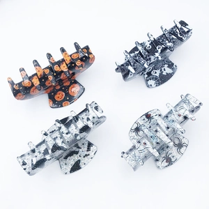 Halloween acrylic hair claw clips set with pumpkin ghost spider and cat motifs