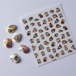 5D embossed cartoon tiger nail art stickers with cute patterns on manicured nails